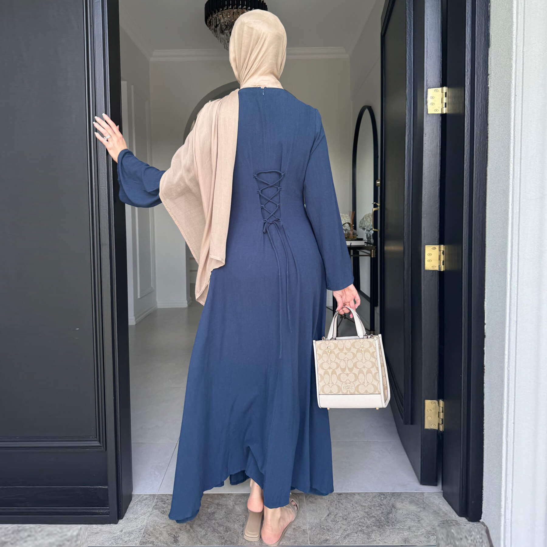 Solid Cotton Linen Tie-Waist Abaya - Aurohaya