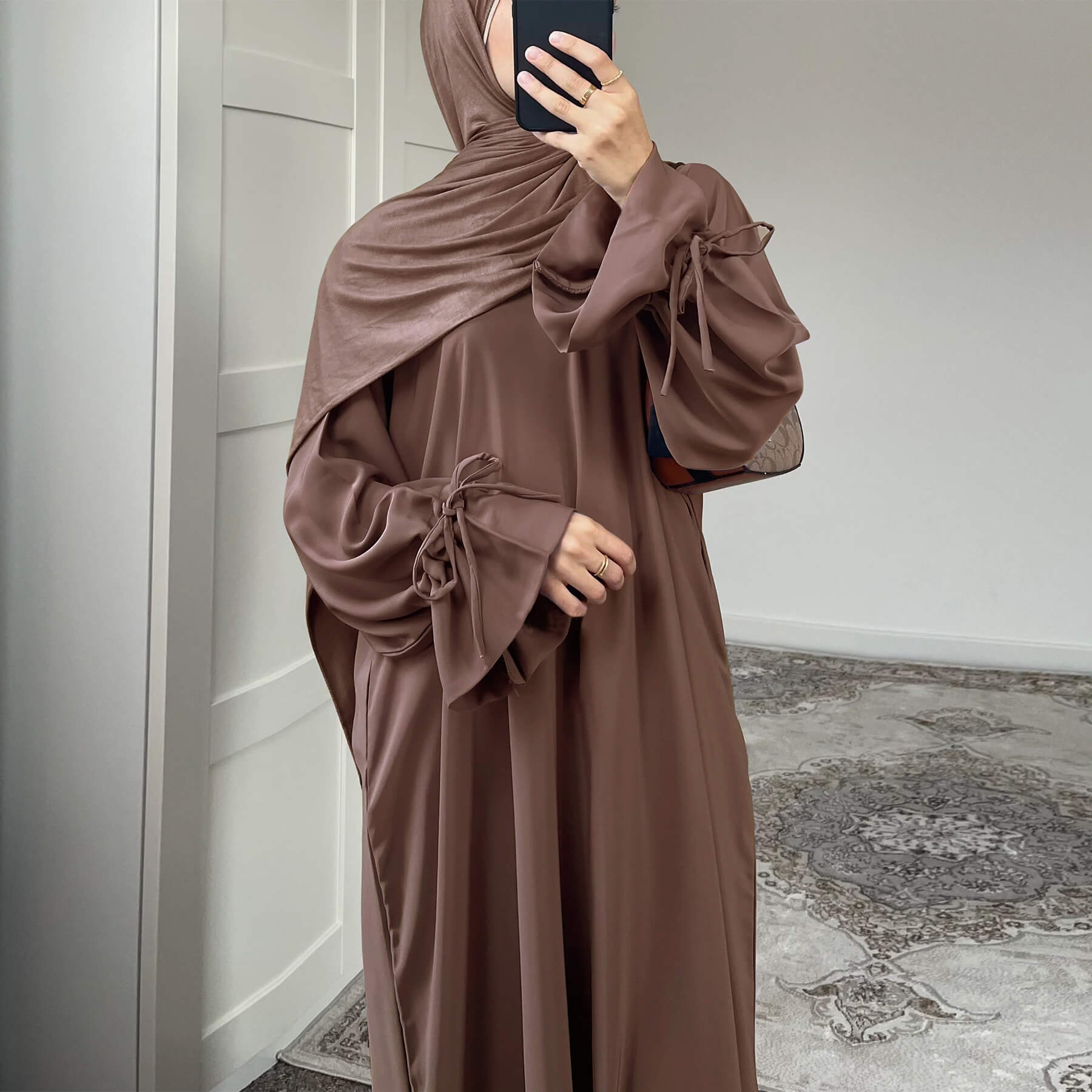 Solid Nida Ruffle Sleeve Zippper Abaya - Aurohaya