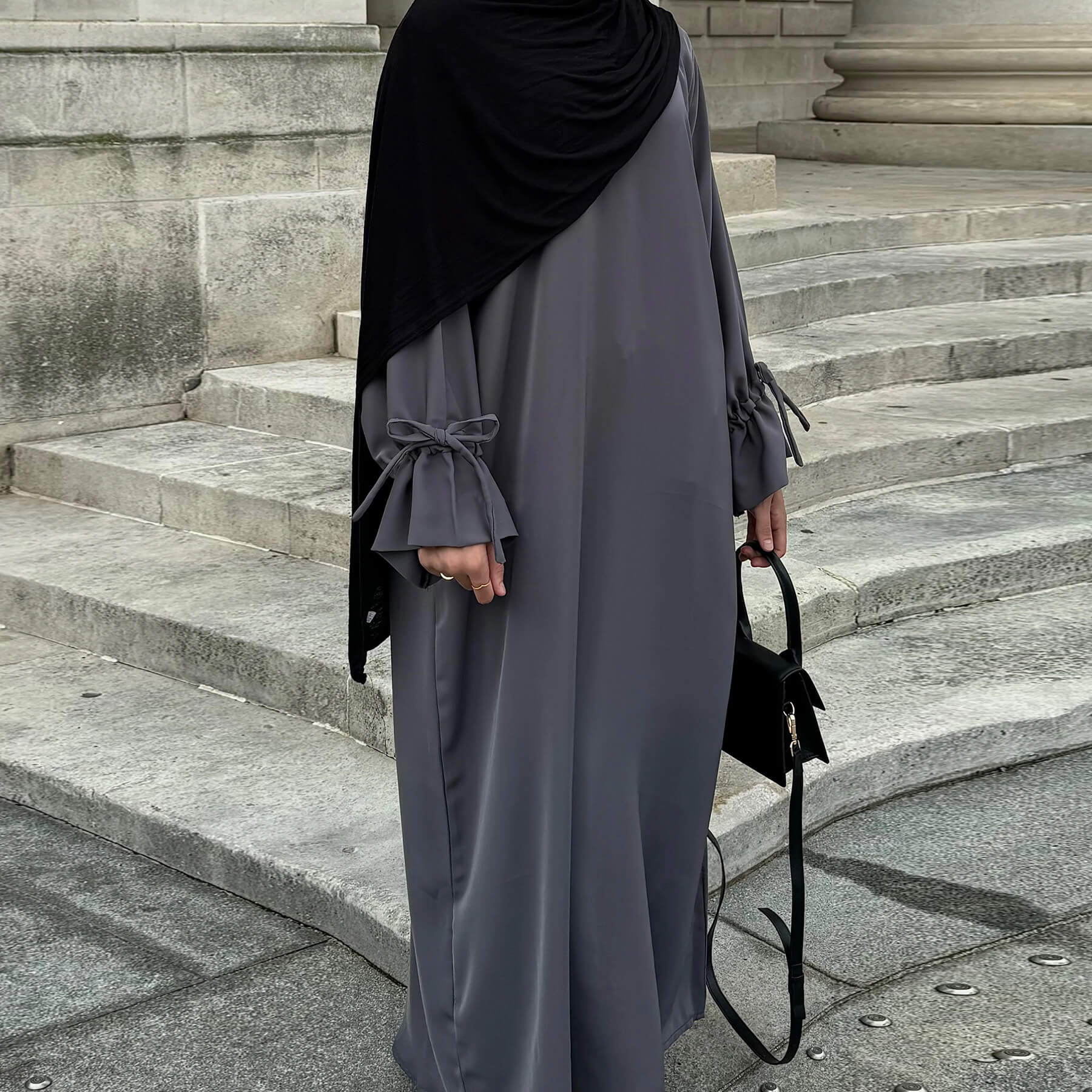 Solid Nida Ruffle Sleeve Zippper Abaya - Aurohaya