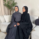 Satin Jacquard Abaya with Chiffon Hijab 2-Piece Set