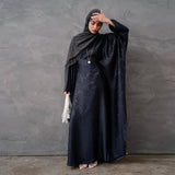 Satin Jacquard Abaya with Chiffon Hijab 2-Piece Set