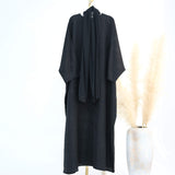 Satin Jacquard Abaya with Chiffon Hijab 2-Piece Set
