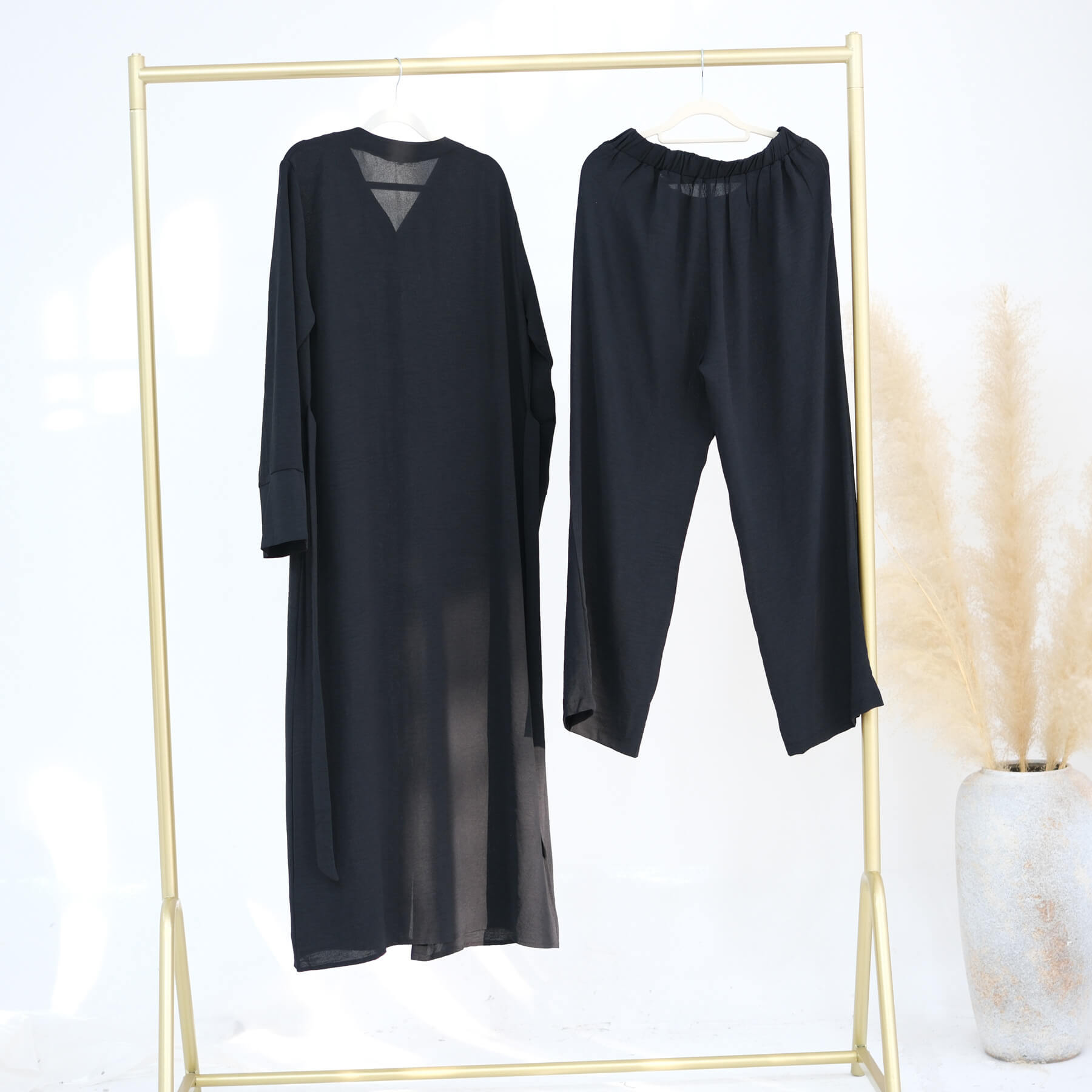 Ice Silk Crinkle Buttons Abaya 2-Piece Set