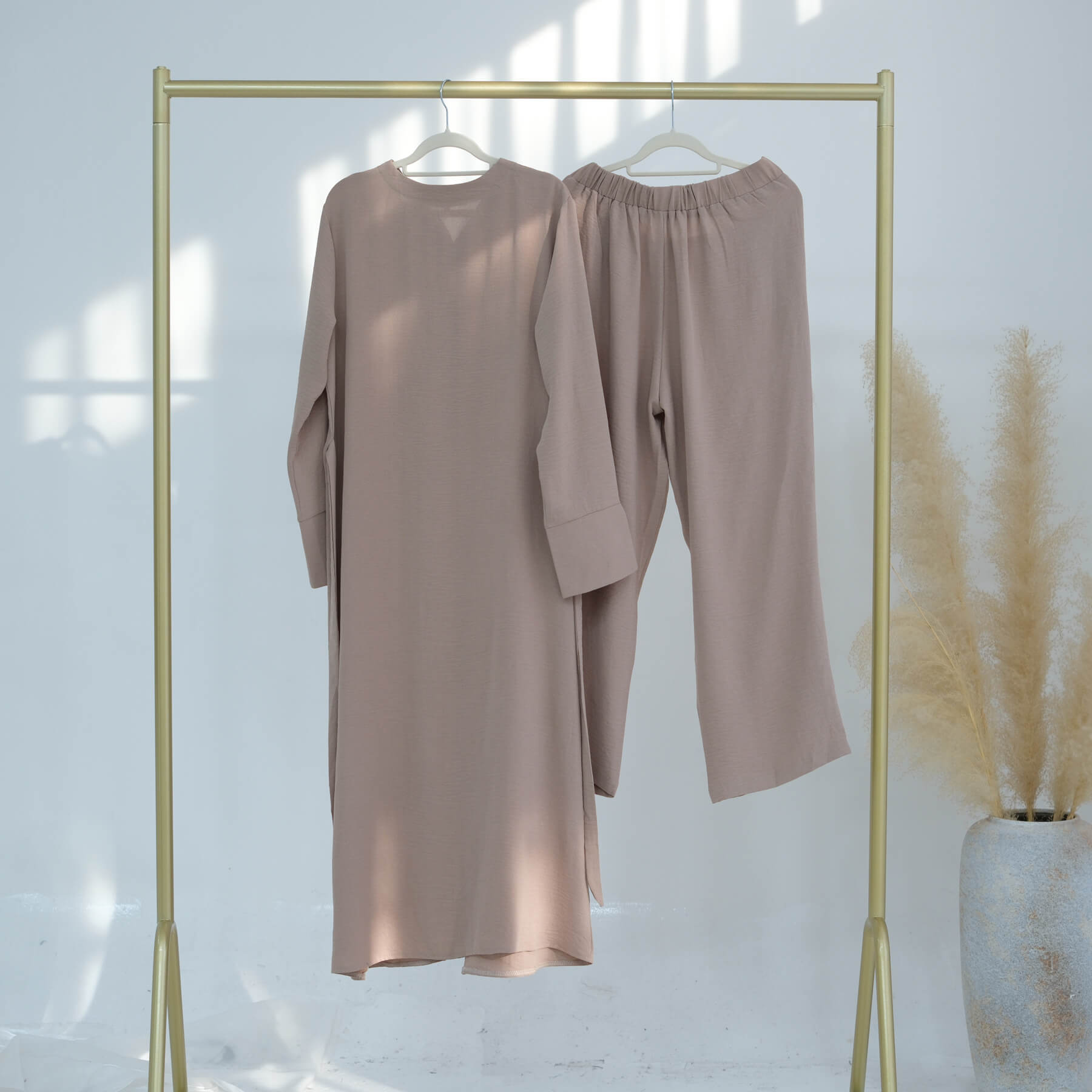 Ice Silk Crinkle Buttons Abaya 2-Piece Set