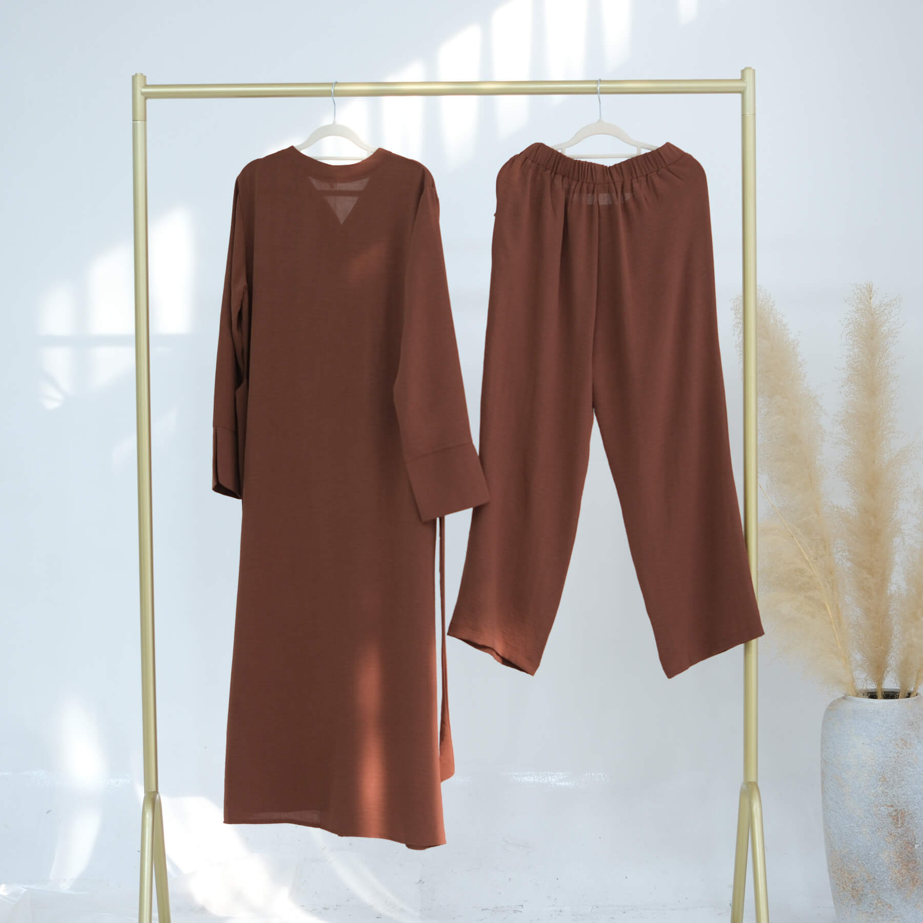 Ice Silk Crinkle Buttons Abaya 2-Piece Set