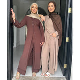 Ice Silk Crinkle Buttons Abaya 2-Piece Set
