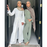 Ice Silk Crinkle Buttons Abaya 2-Piece Set