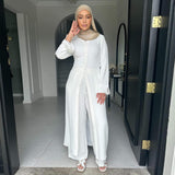 Ice Silk Crinkle Buttons Abaya 2-Piece Set