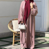Contrast-Trim Acetate Crinkle Abaya