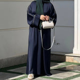 Contrast-Trim Acetate Crinkle Abaya