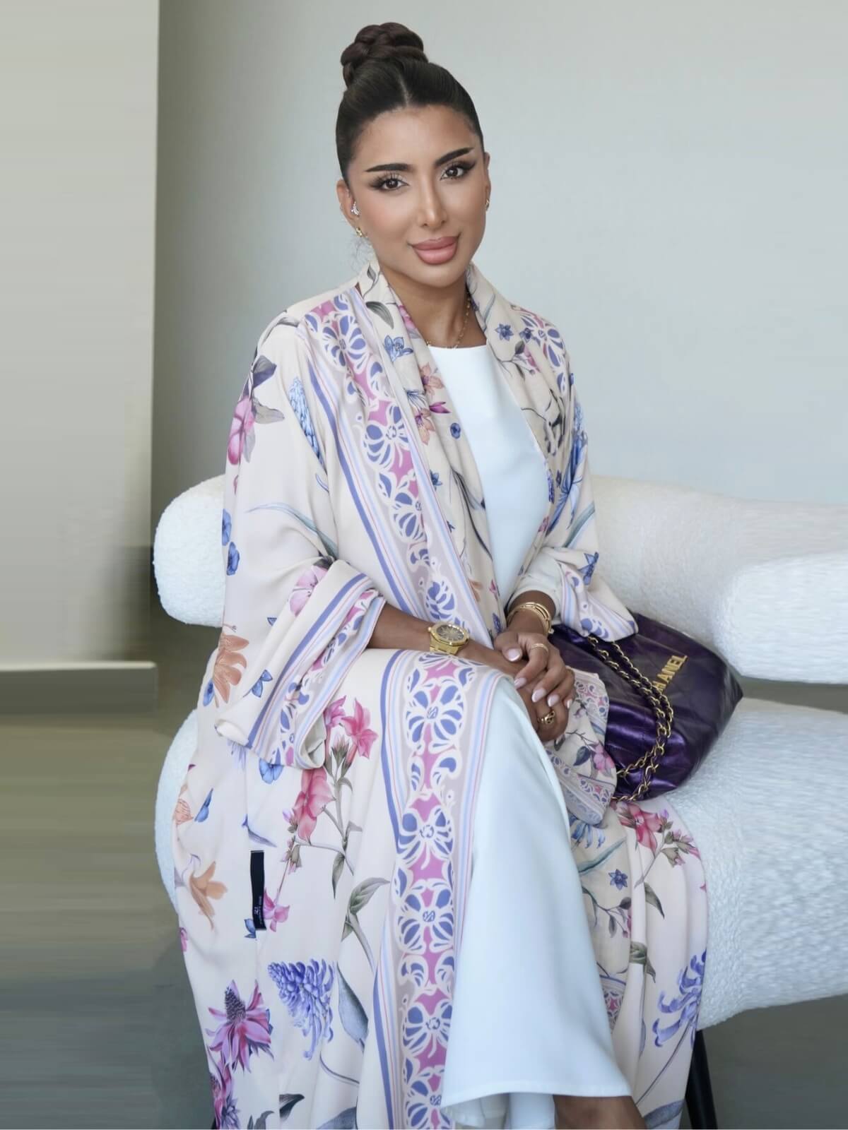 Floral Printed Open Abaya with Hijab 2-Piece Set