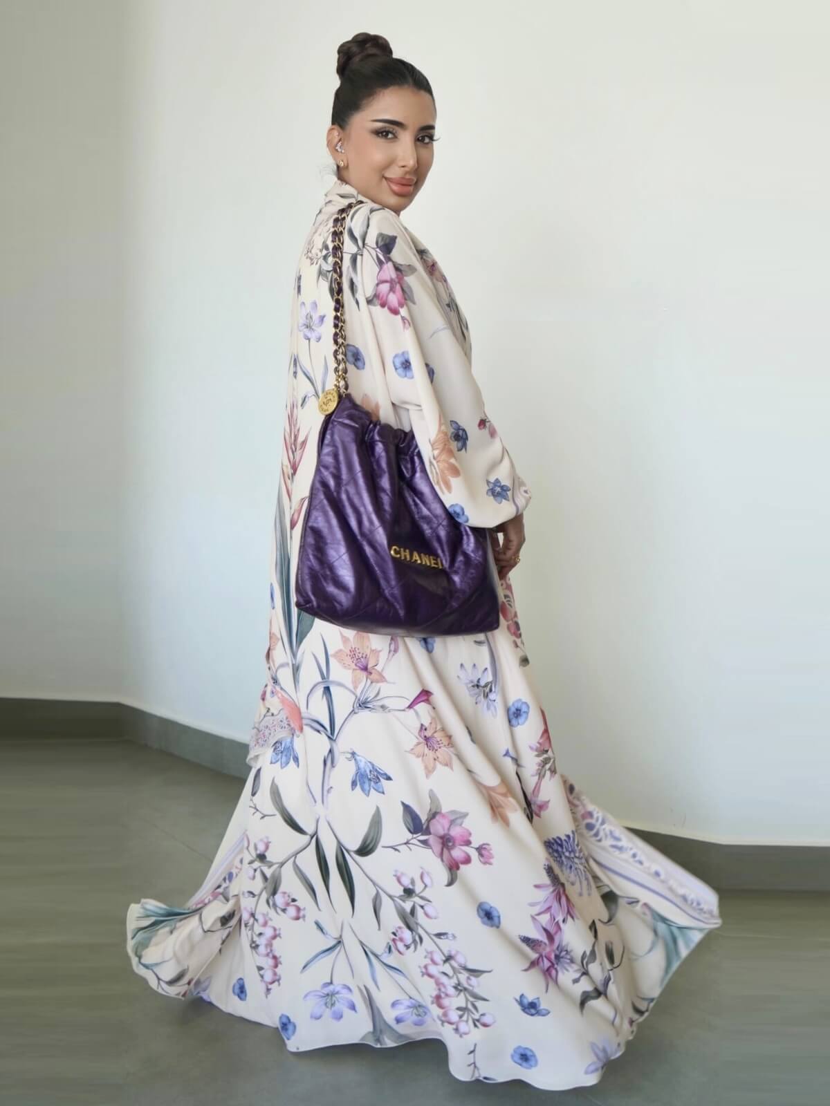 Floral Printed Open Abaya with Hijab 2-Piece Set