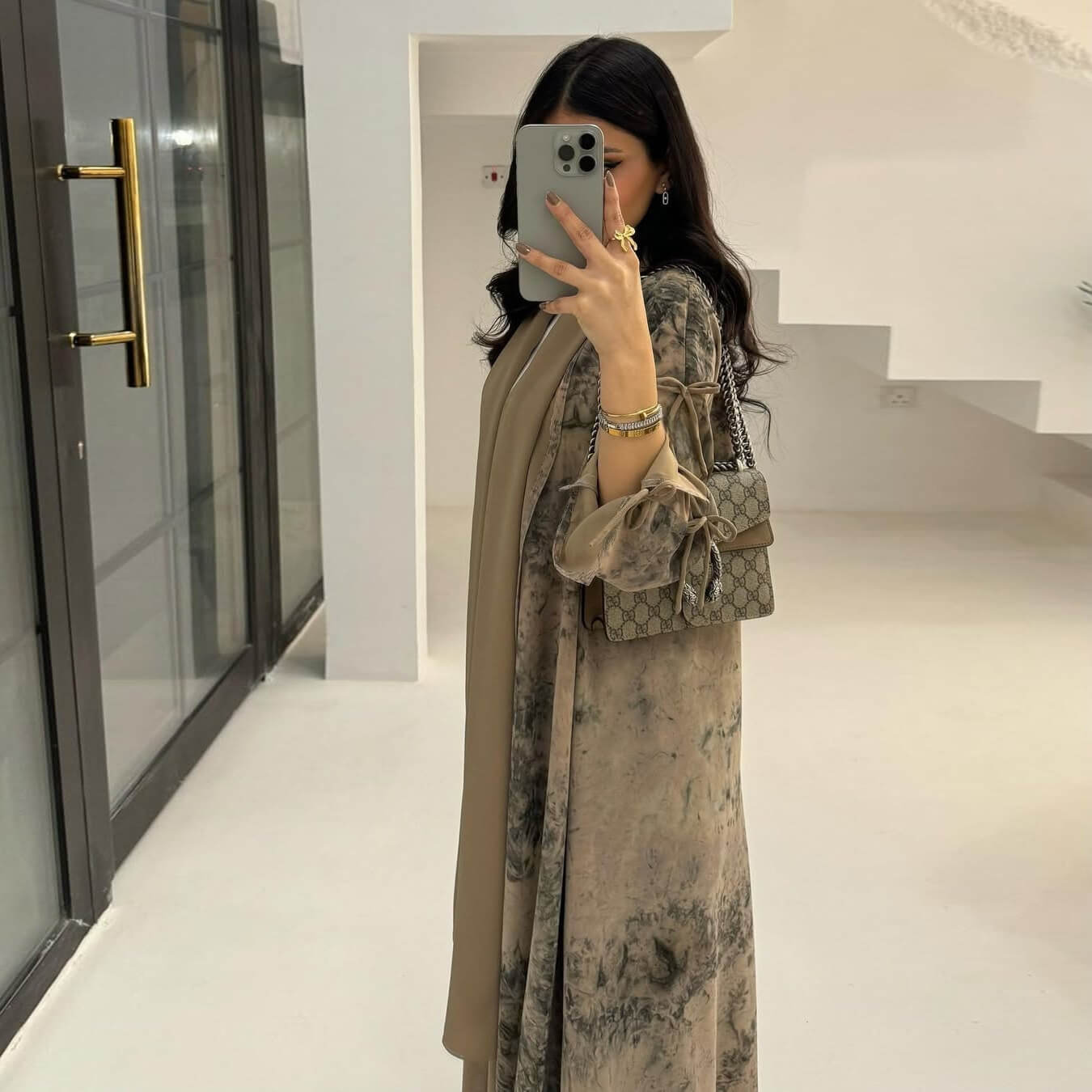 Luxe Chiffon Printed Abaya With Hijab 2-Piece Set