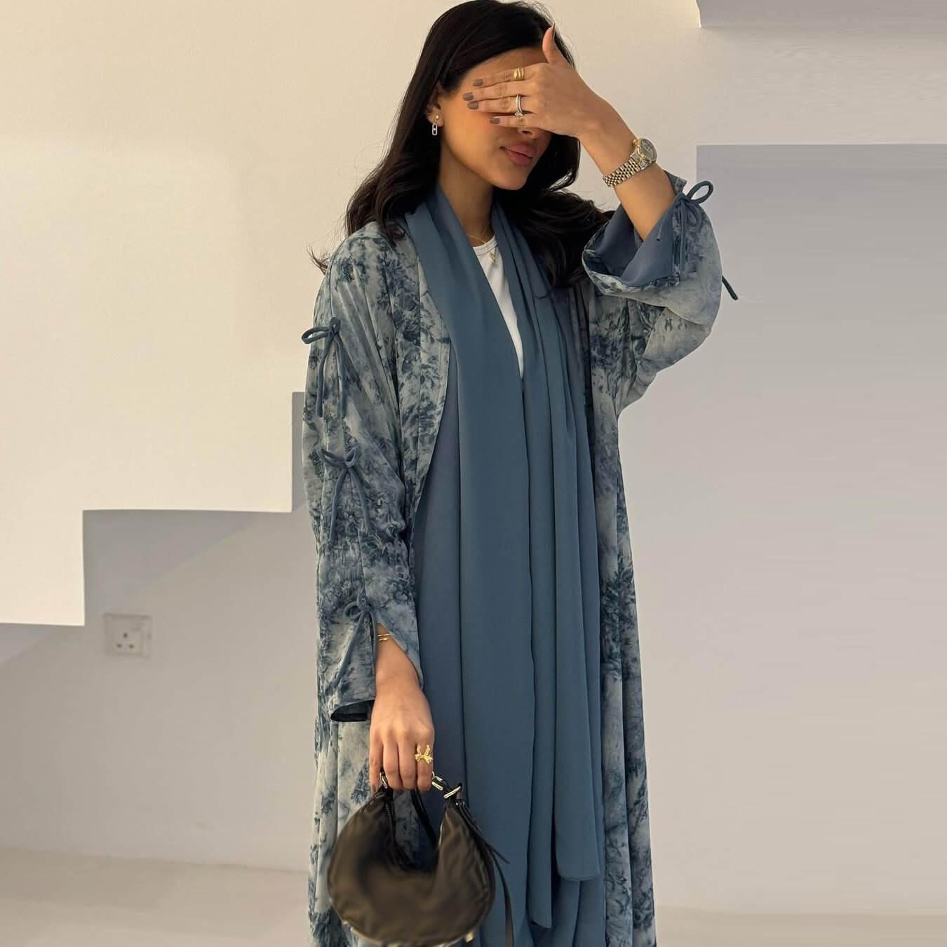 Luxe Chiffon Printed Abaya With Hijab 2-Piece Set