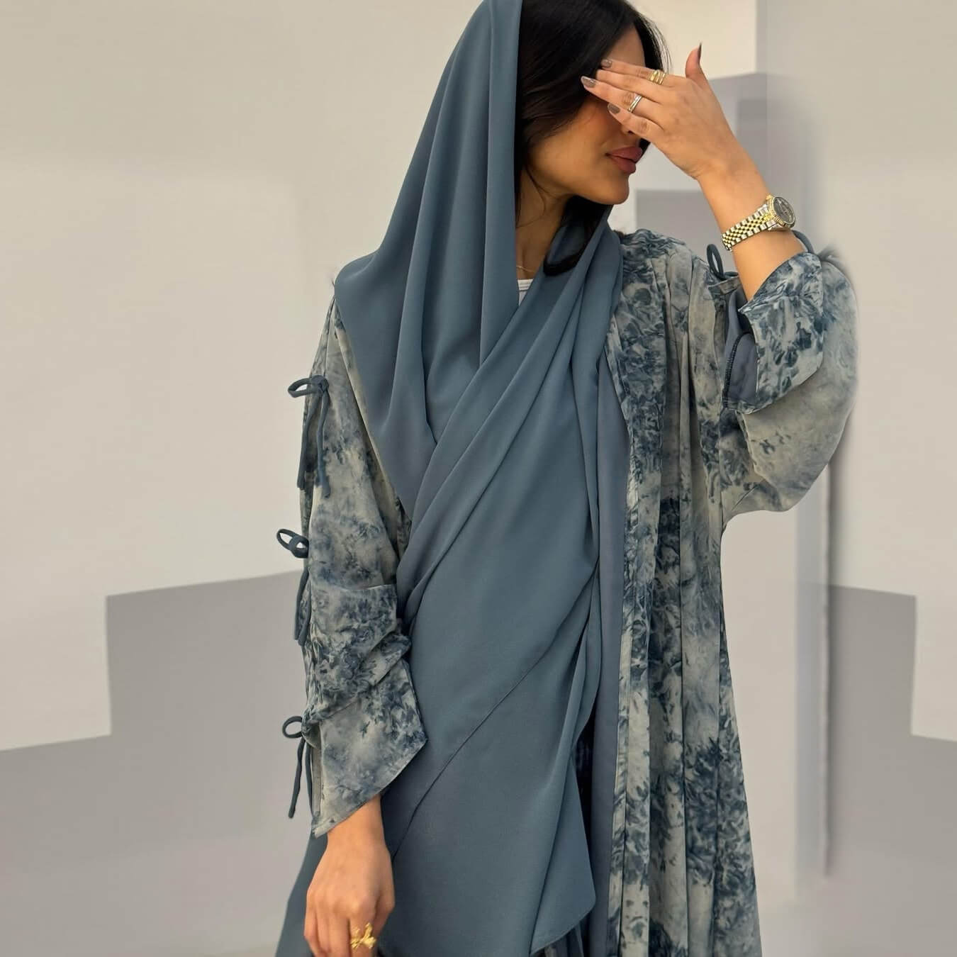 Luxe Chiffon Printed Abaya With Hijab 2-Piece Set