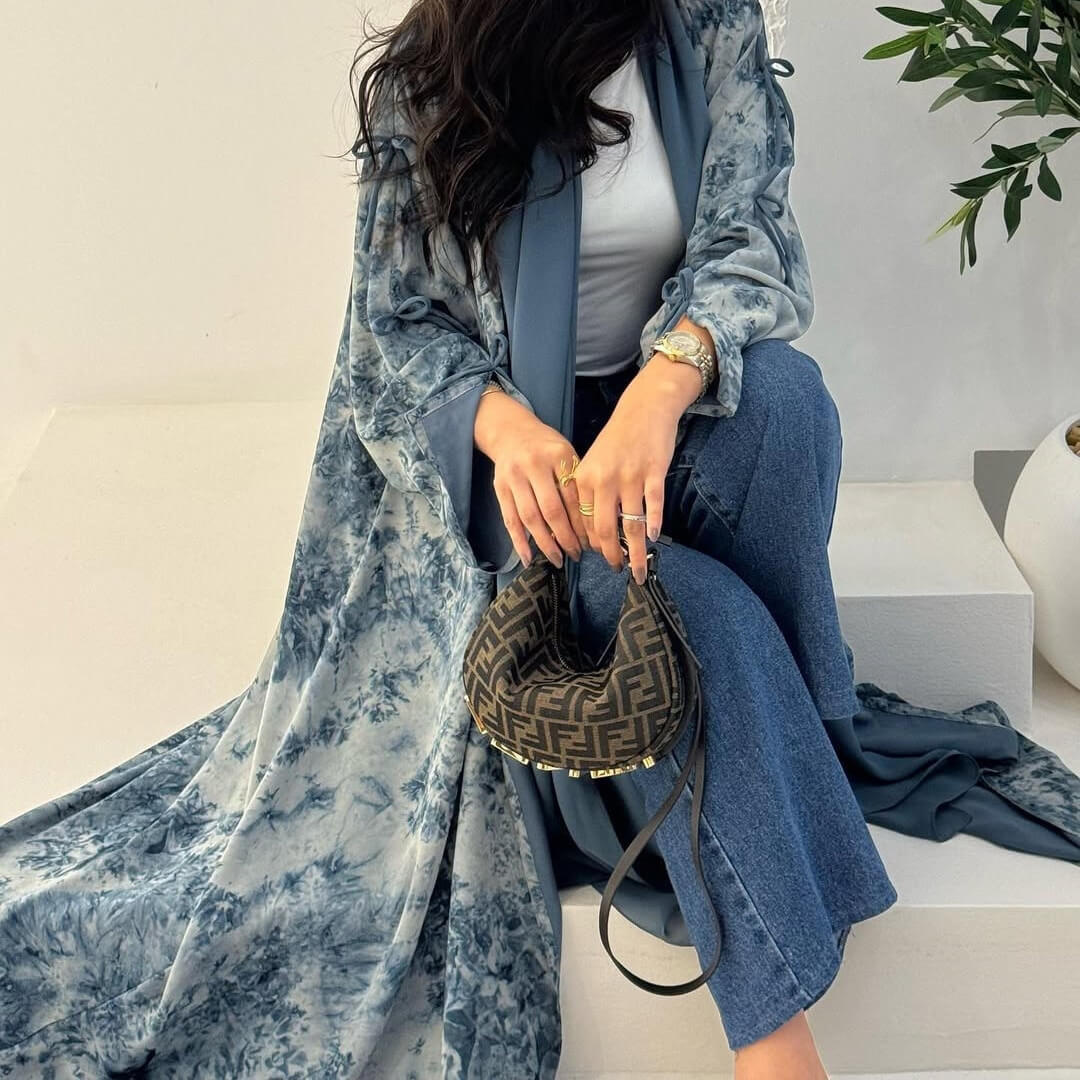 Luxe Chiffon Printed Abaya With Hijab 2-Piece Set