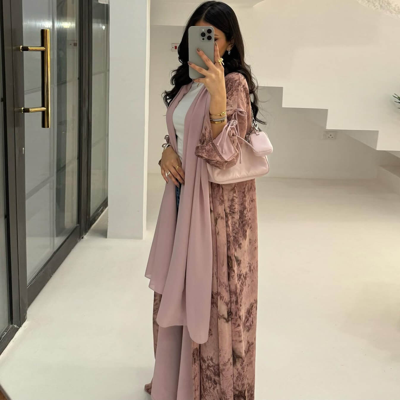 Luxe Chiffon Printed Abaya With Hijab 2-Piece Set