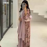 Luxe Chiffon Printed Abaya With Hijab 2-Piece Set