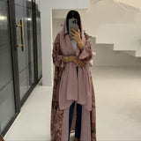 Luxe Chiffon Printed Abaya With Hijab 2-Piece Set
