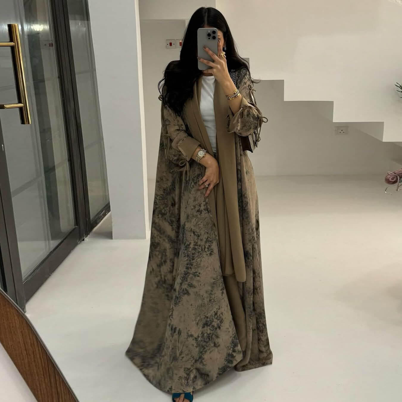 Luxe Chiffon Printed Abaya With Hijab 2-Piece Set