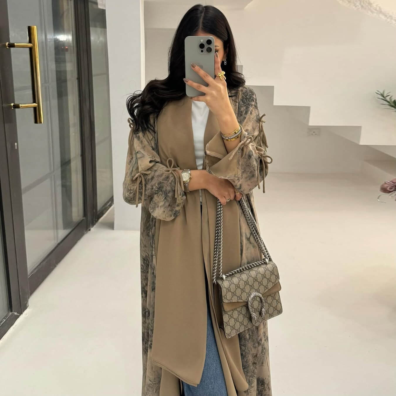 Luxe Chiffon Printed Abaya With Hijab 2-Piece Set