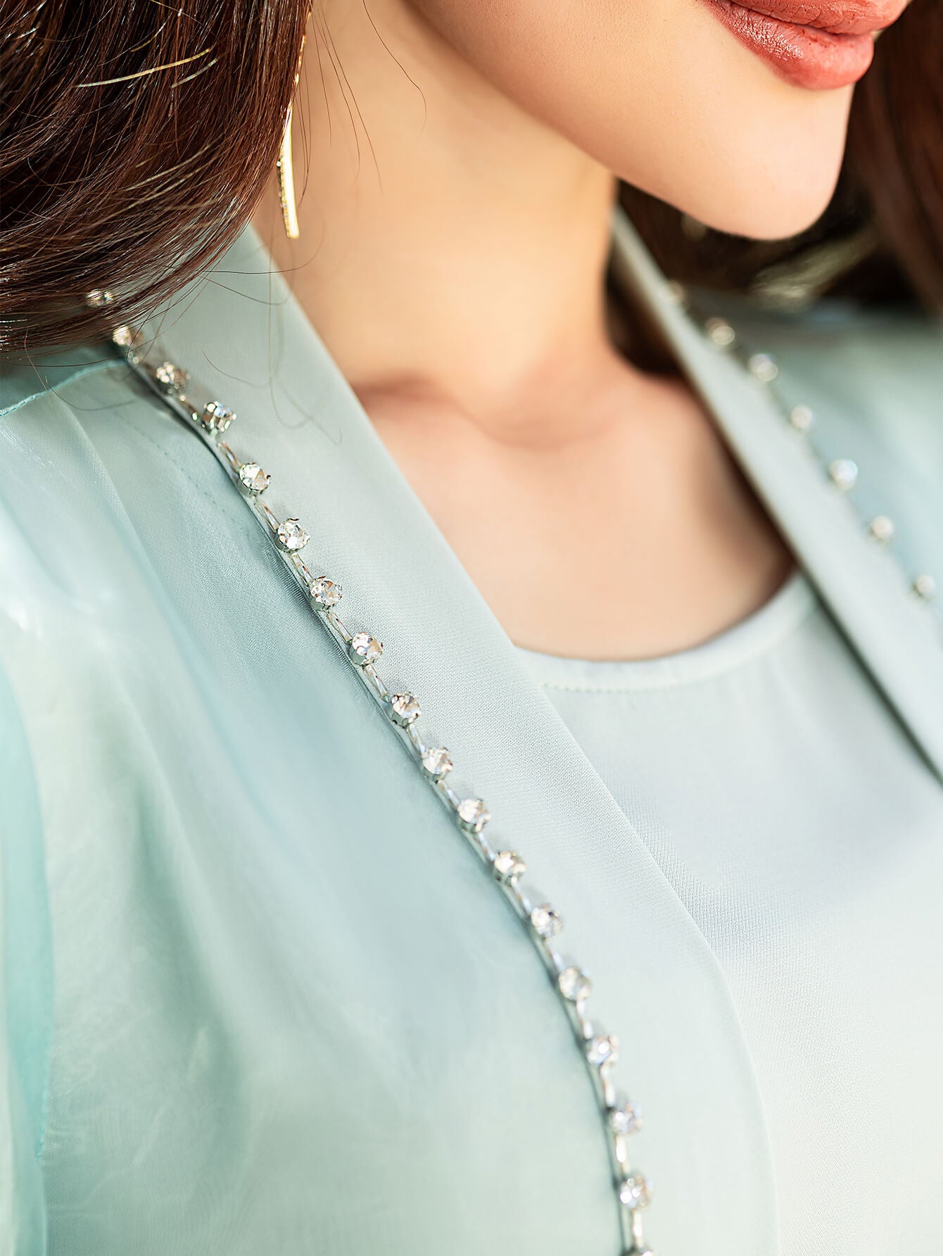 Mint Beaed Open Abaya Dress 2-Piece Set