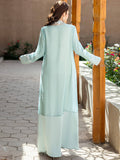 Mint Beaed Open Abaya Dress 2-Piece Set
