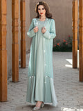 Mint Beaed Open Abaya Dress 2-Piece Set