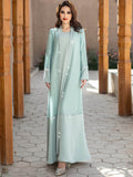 Mint Beaed Open Abaya Dress 2-Piece Set