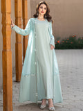 Mint Beaed Open Abaya Dress 2-Piece Set