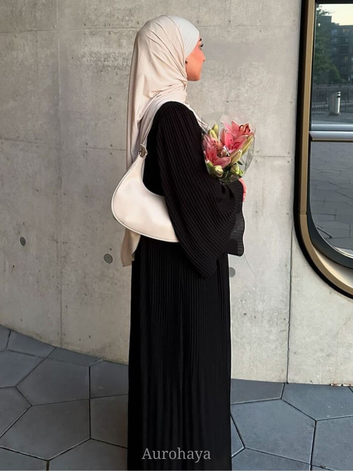 Solid Full Pleated Chiffon Abaya