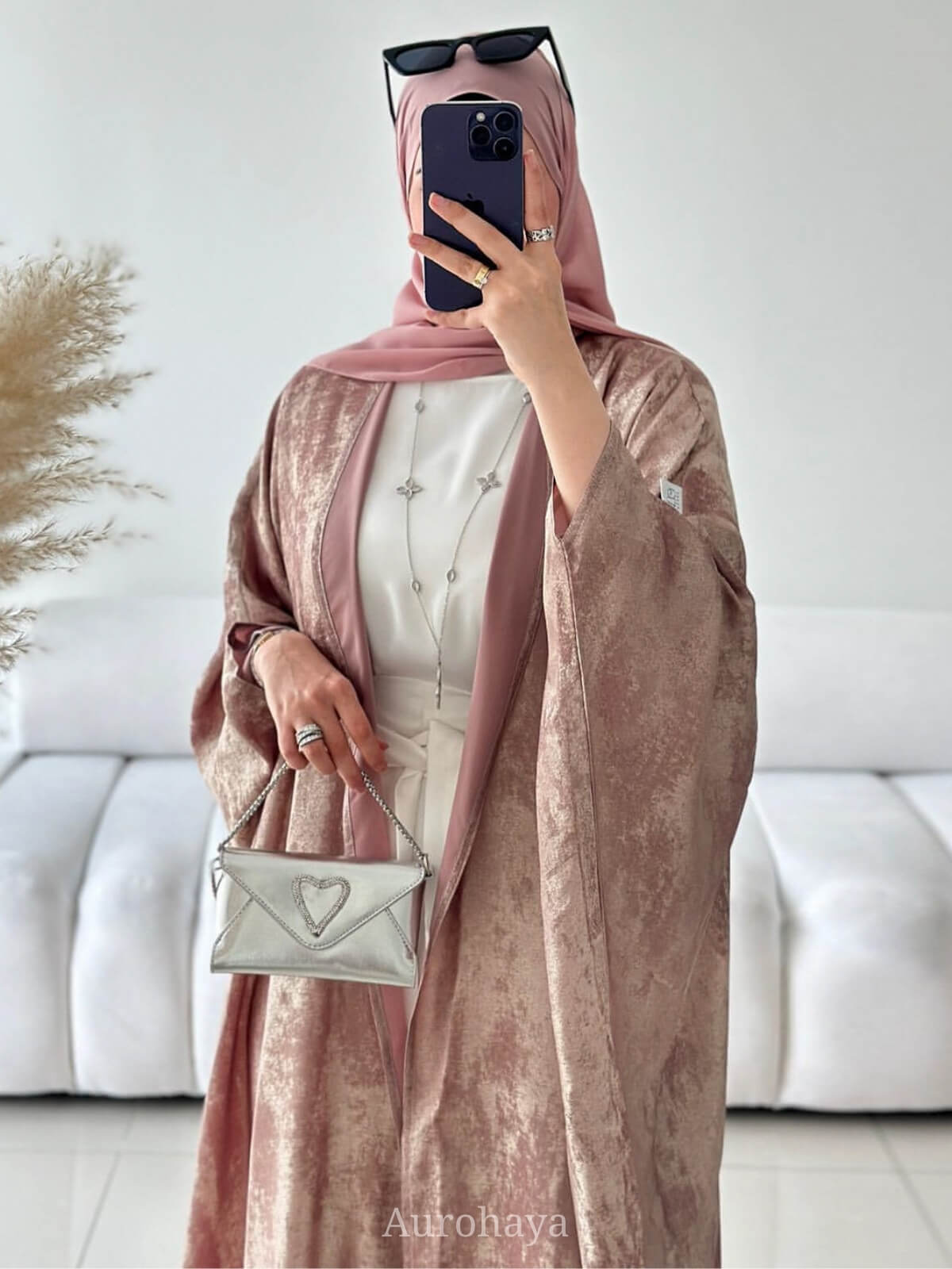 Foil Metallic Open Abaya Cardigan