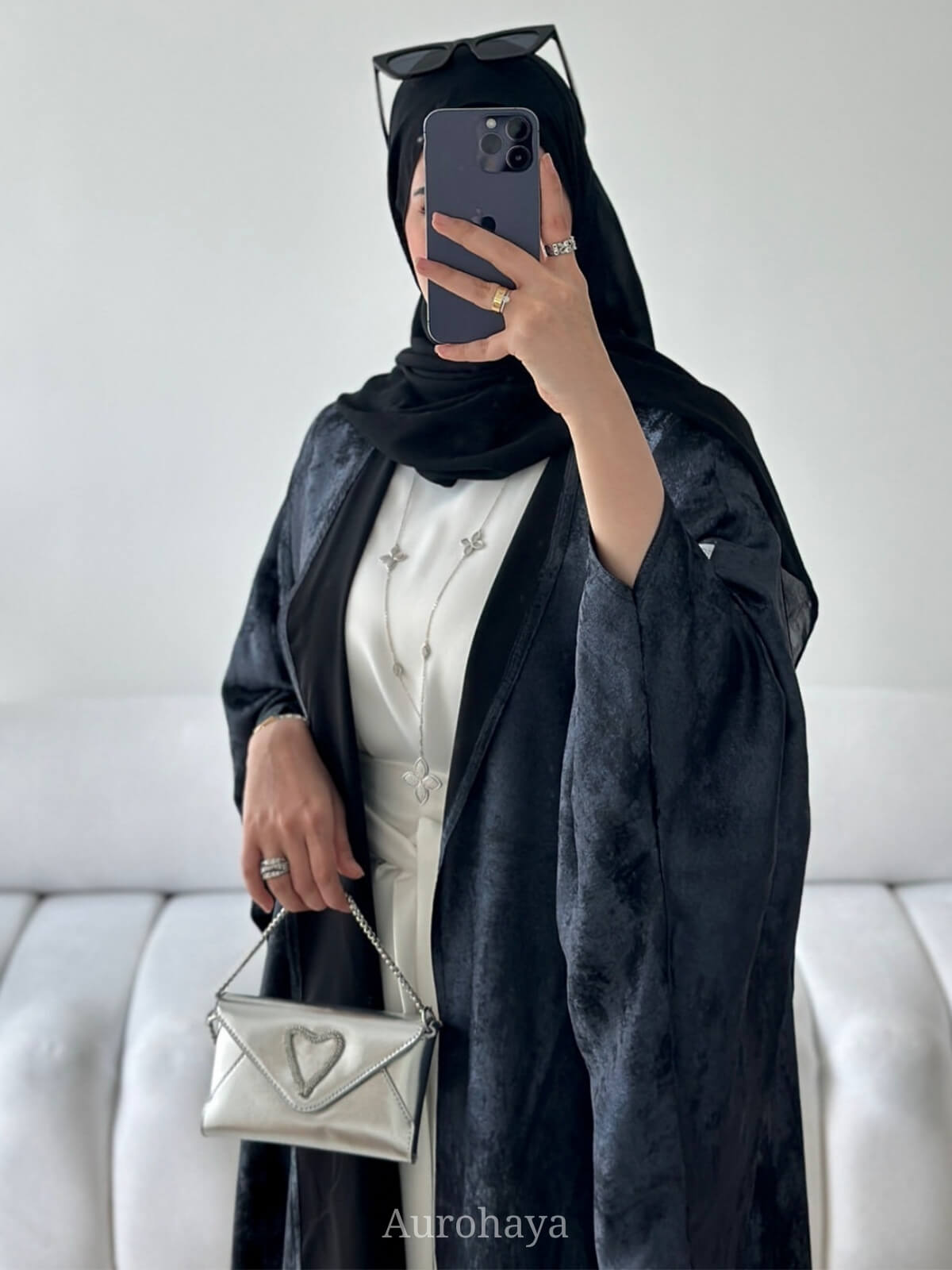 Foil Metallic Open Abaya Cardigan