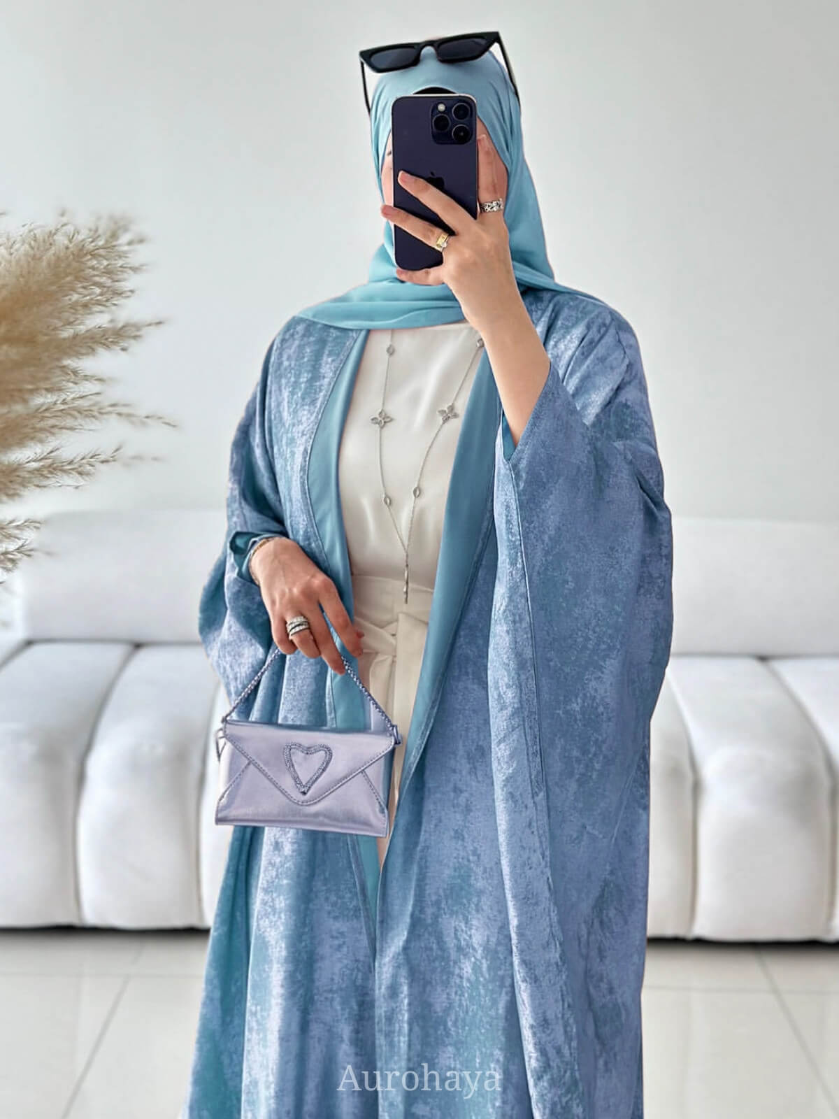 Foil Metallic Open Abaya Cardigan