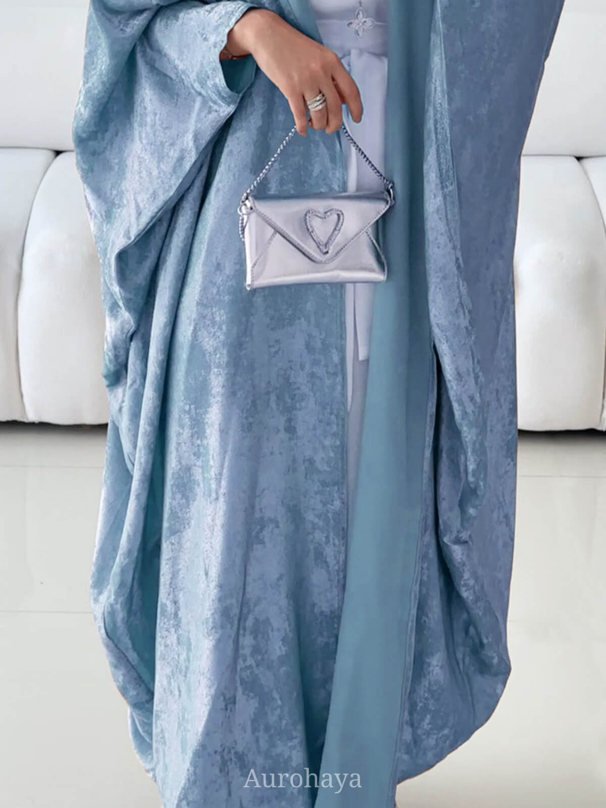Foil Metallic Open Abaya Cardigan