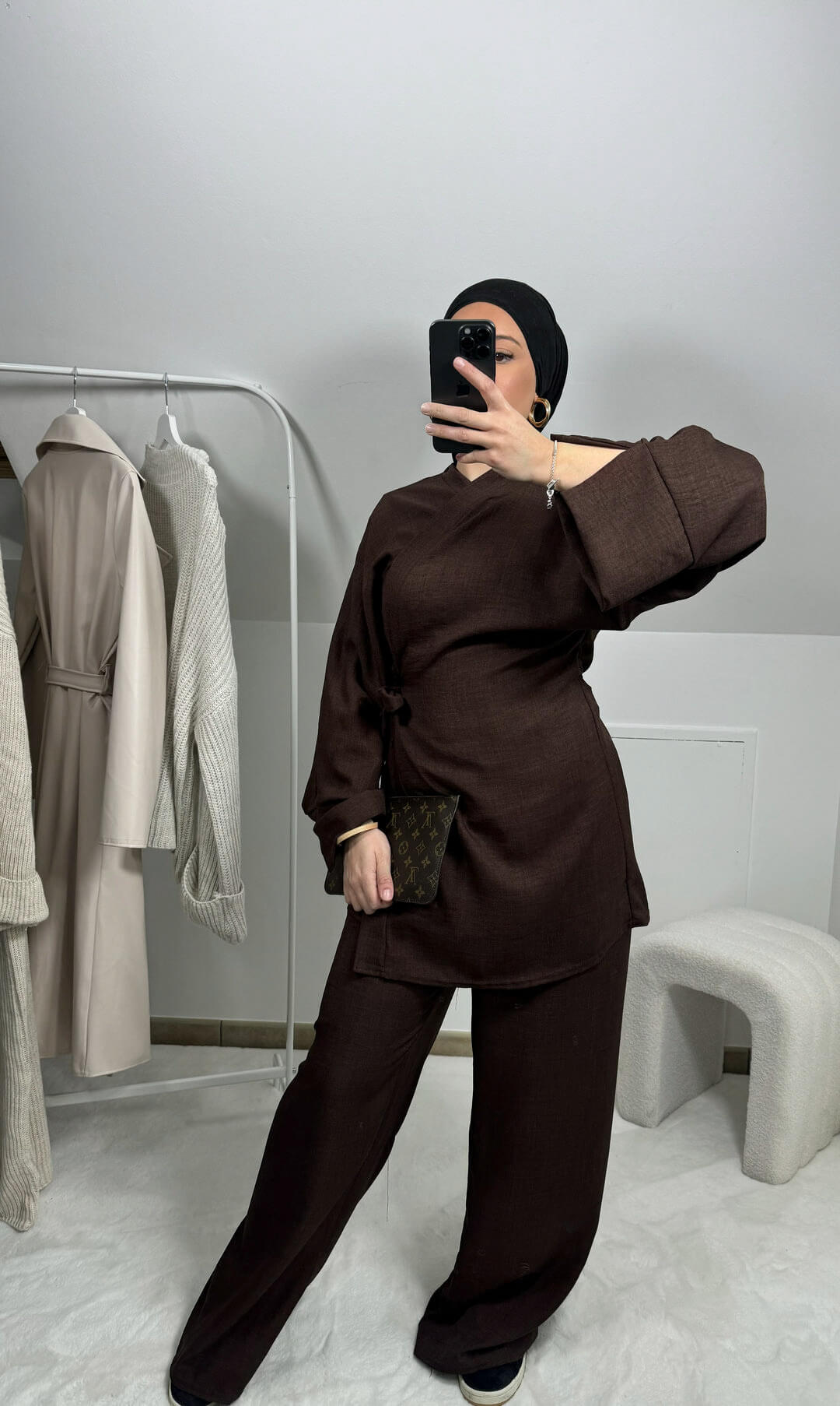 Tie-Waist Two-Piece Set - Belted Wrap Top & Wide-Leg Pants