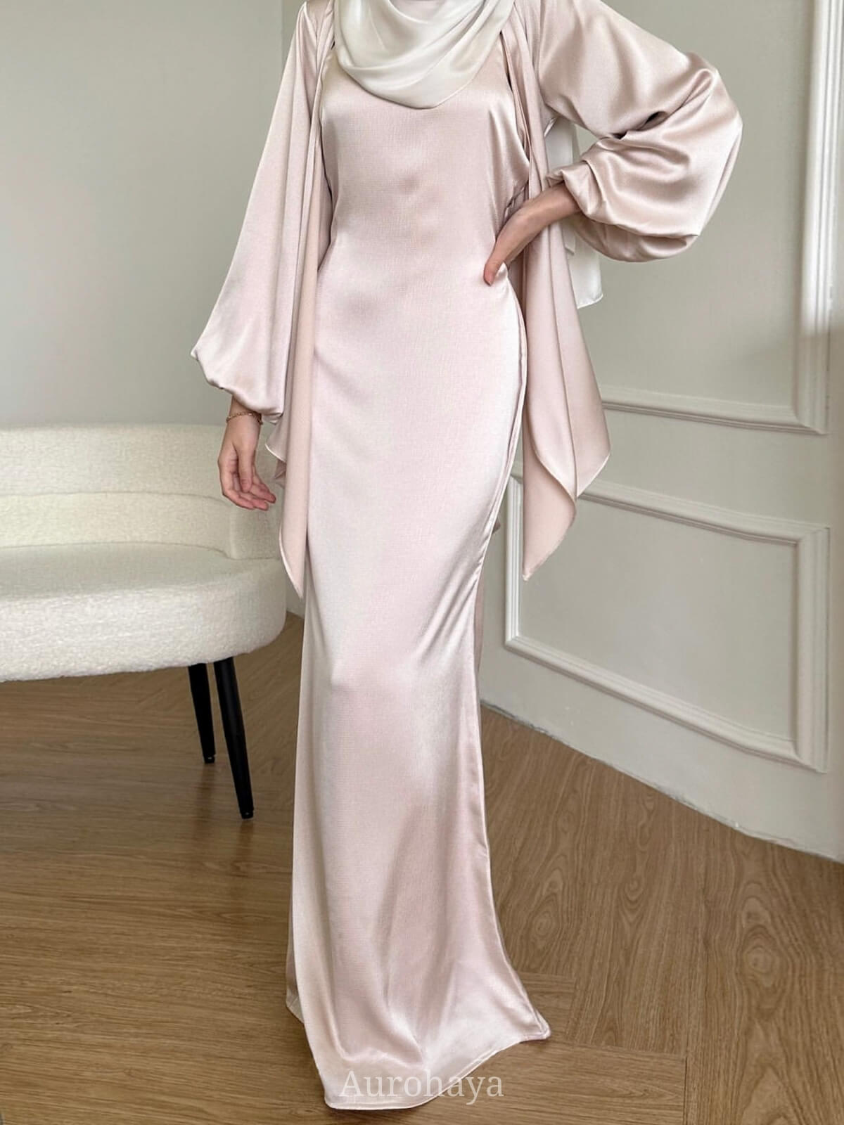 Satin Modest Dress 3-Piece Set