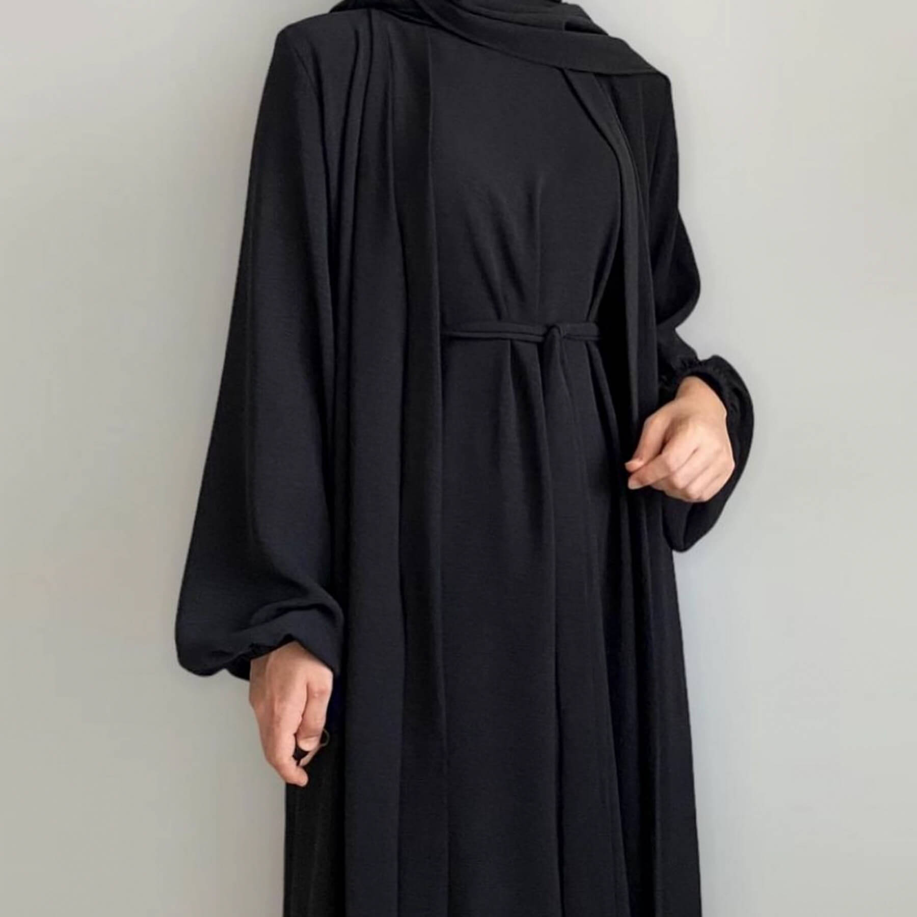 Pleated Ice-Silk Abaya 3-Piece Set