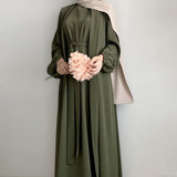 Pleated Ice-Silk Abaya 3-Piece Set