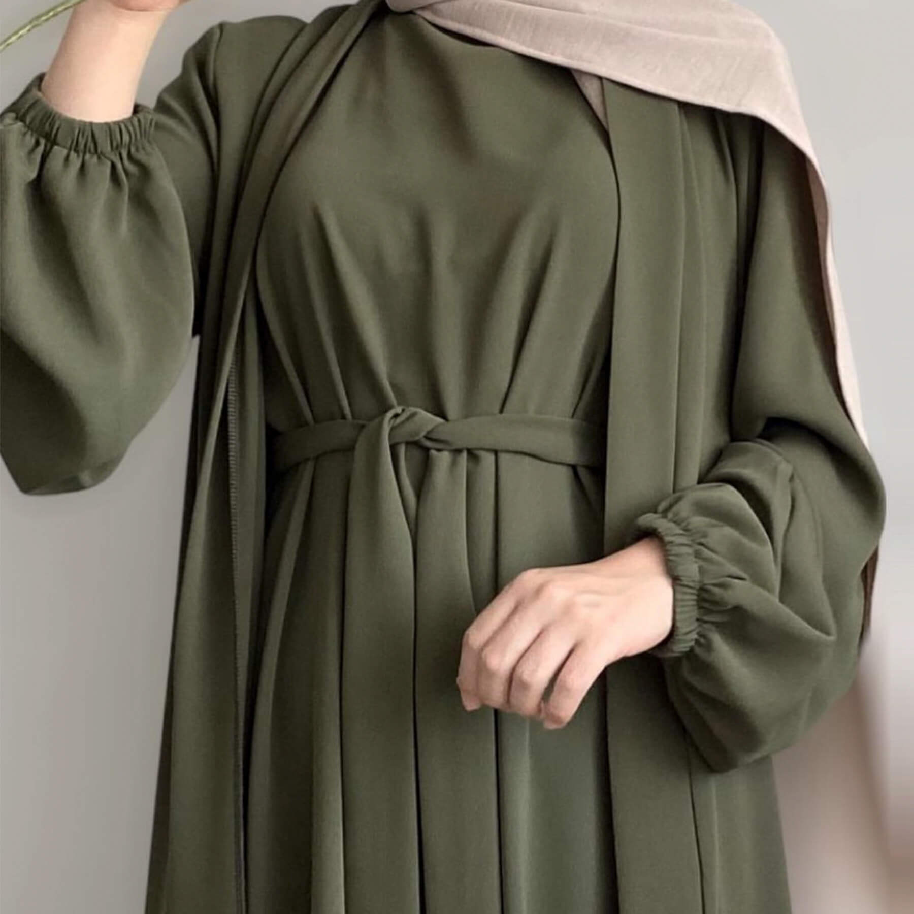 Pleated Ice-Silk Abaya 3-Piece Set
