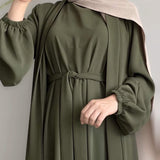 Pleated Ice-Silk Abaya 3-Piece Set