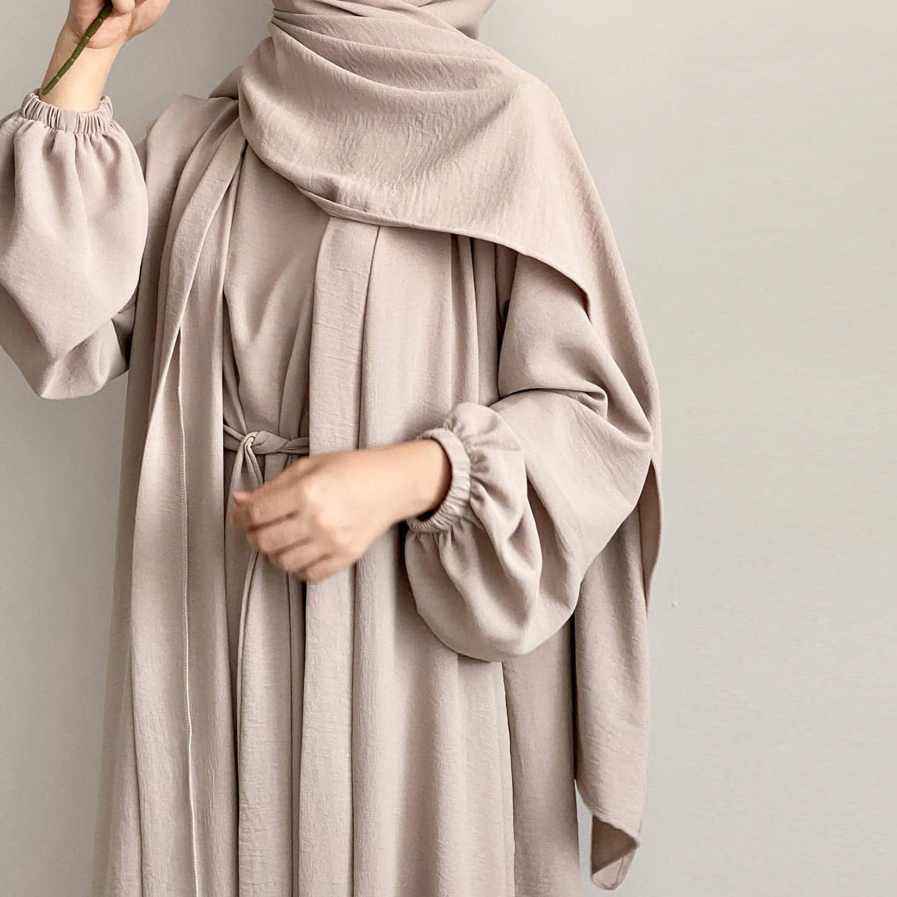 Pleated Ice-Silk Abaya 3-Piece Set