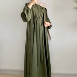 Pleated Ice-Silk Abaya 3-Piece Set