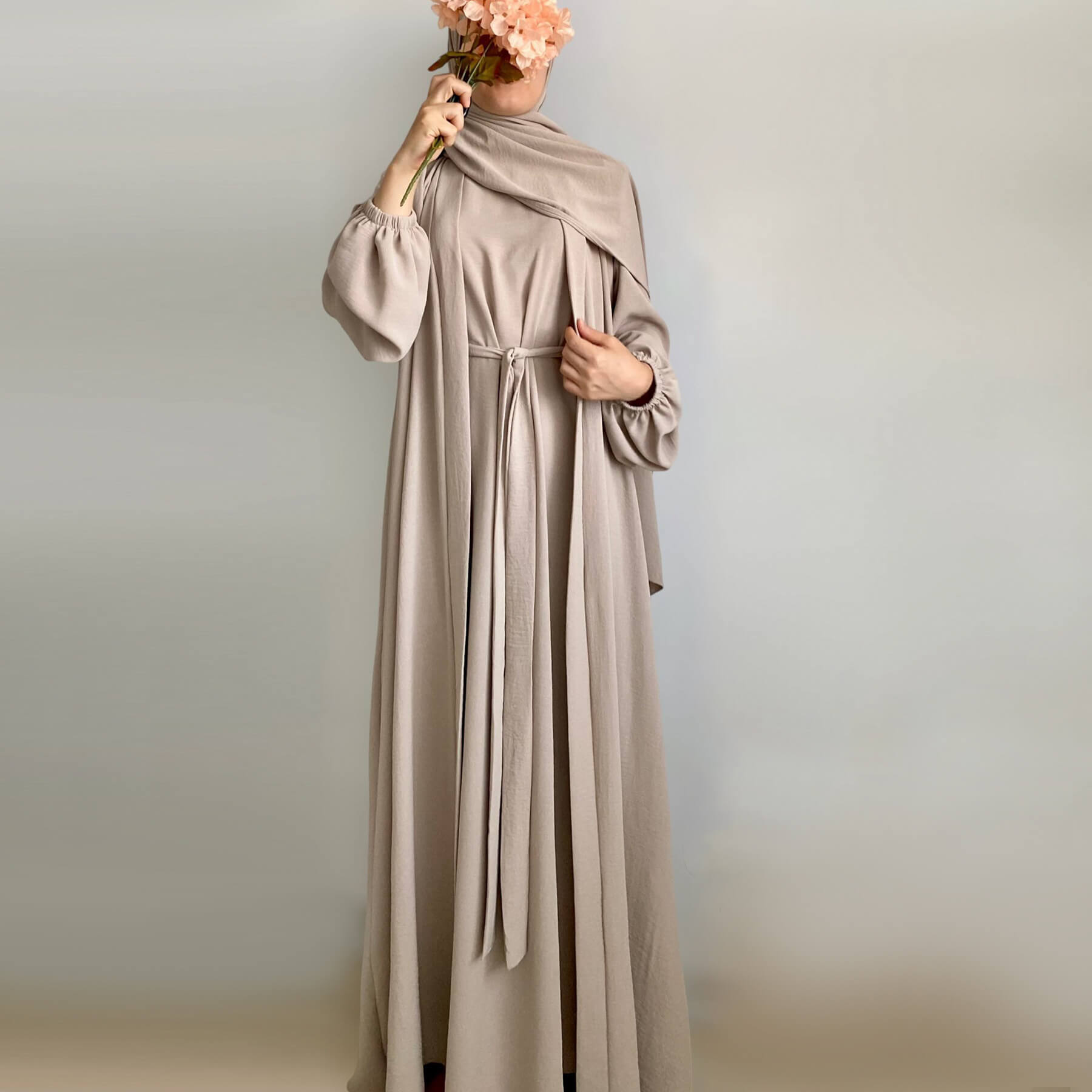 Pleated Ice-Silk Abaya 3-Piece Set