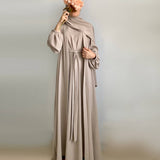 Pleated Ice-Silk Abaya 3-Piece Set