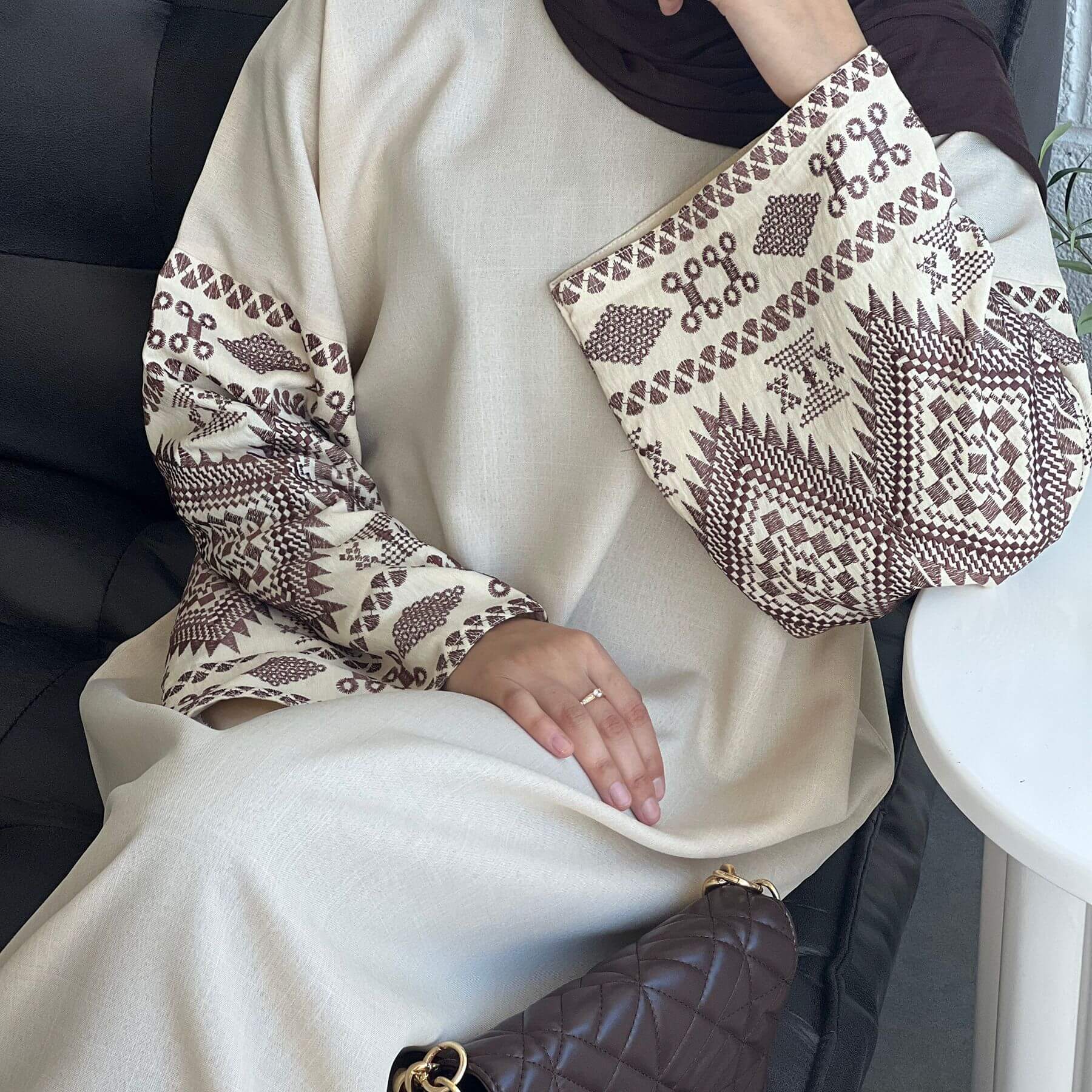 Solid Color Embroidered Cuff Abaya