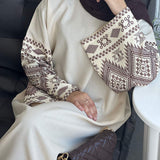 Solid Color Embroidered Cuff Abaya
