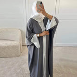 Nida Batwing Sleeve Contrast-Trim Open Abaya