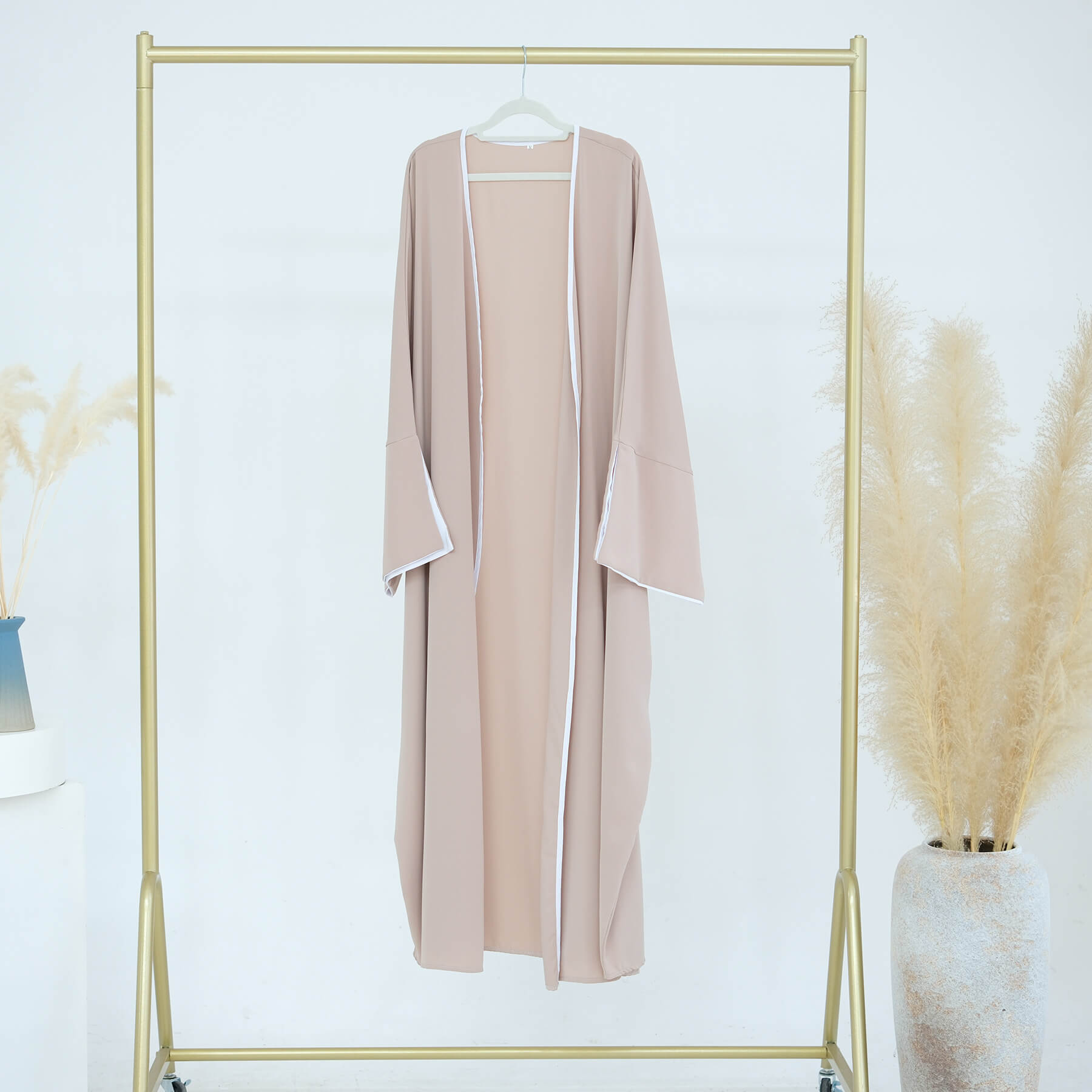 Nida Batwing Sleeve Contrast-Trim Open Abaya
