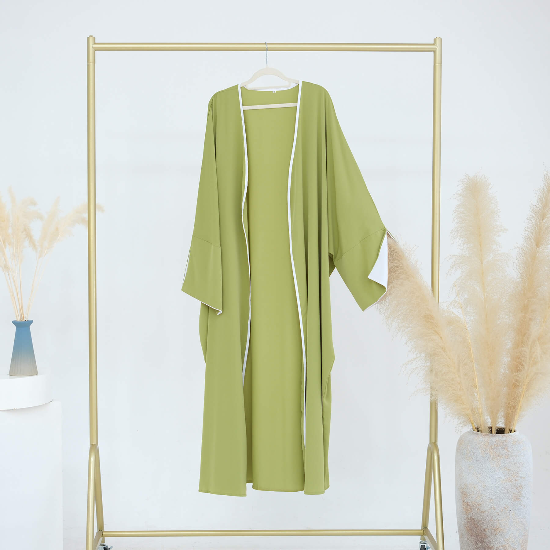 Nida Batwing Sleeve Contrast-Trim Open Abaya